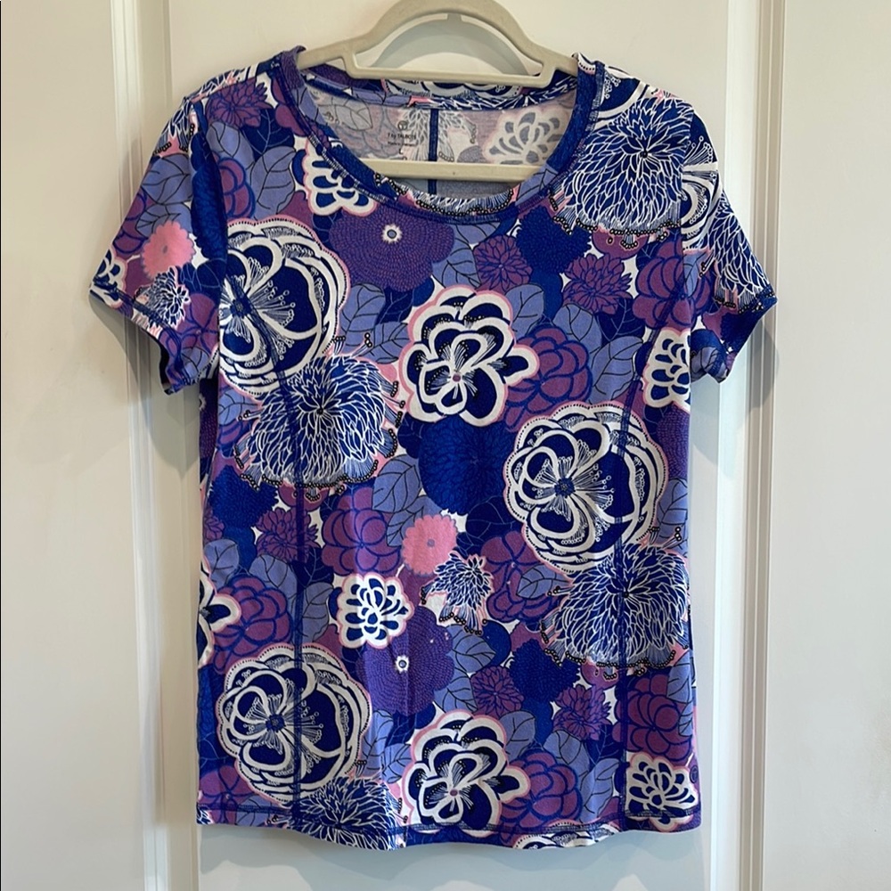 Talbots Purple and Blue Graphic Fitted Short Sleeve Tee